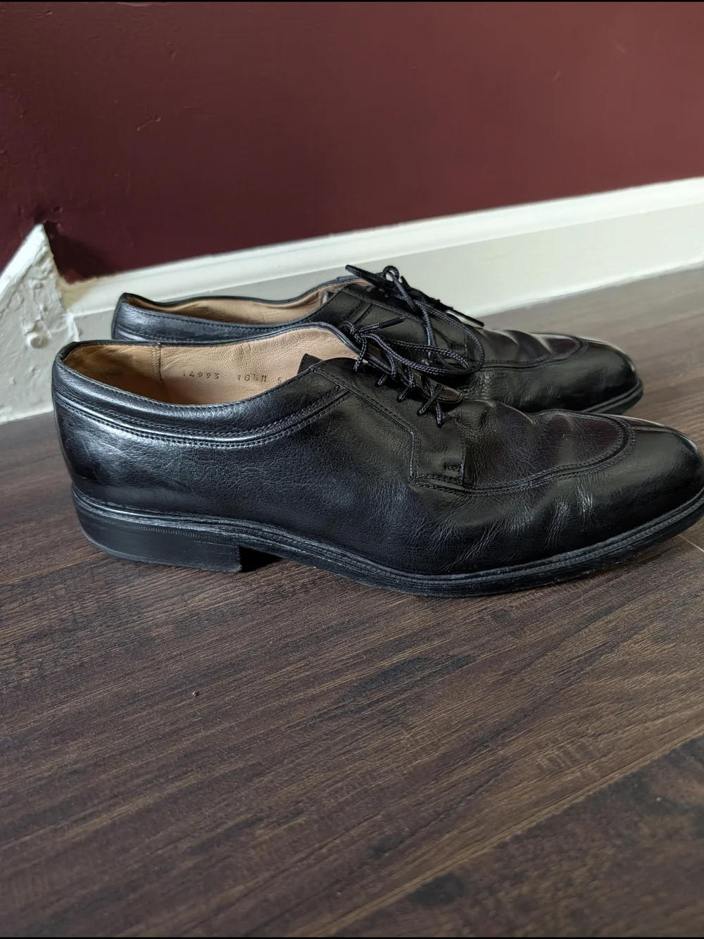 GRAVAITI Black Leather Handmade In Italy Mens Derby Norwegian Toe Shoes 10.5